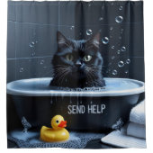 Black Cat Sloppy Sleepy Schattige Funny Douchegordijn (Voorkant)