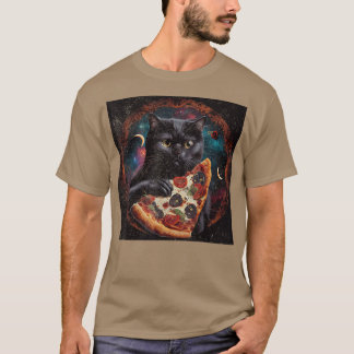 Black Cat Sloth Pizza T-shirt