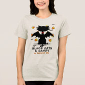 Black Cat & Snoep Halloween Vibe Tri-Blend T-Shirt (Voorkant)