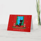 Black Cat Snowy Window Merry Christmas Card Feestdagen Kaart (Voorkant)