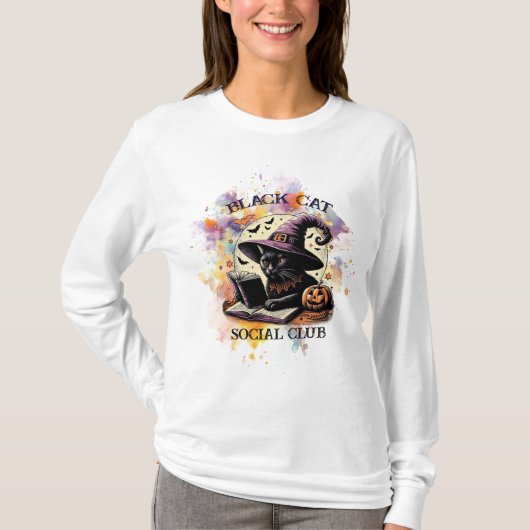 Black Cat Social Boek Club - Waterverfspatten T-shirt (Voorkant)