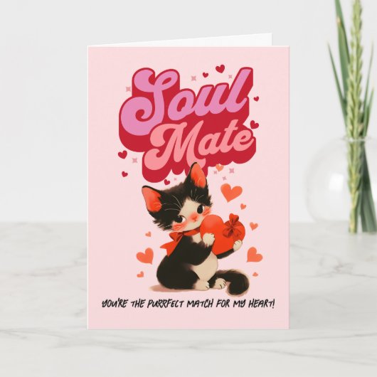Black Cat Soul Mate Retro Valentine’s Day Card Feestdagen Kaart (Voorkant)