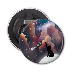 Black Cat Space Shooting Star Button Flesopener