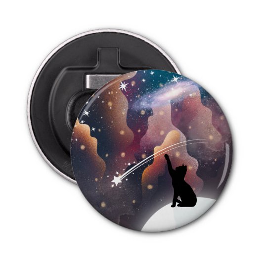 Black Cat Space Shooting Star Button Flesopener (Voorkant)