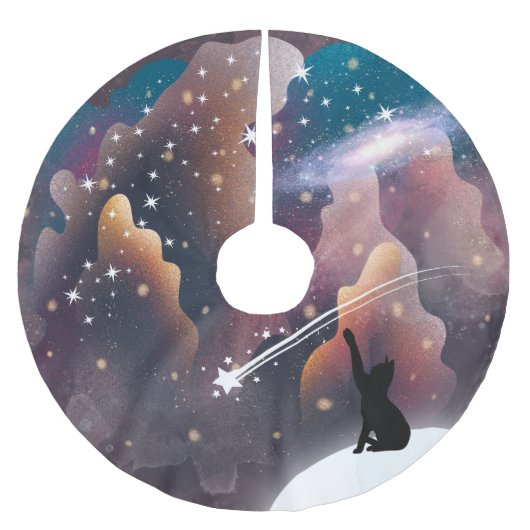 Black Cat Space Shooting Star Kerstboom Rok (Voorkant)