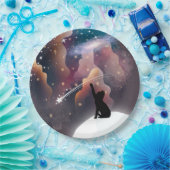 Black Cat Space Shooting Star Papieren Bordje (Feest)