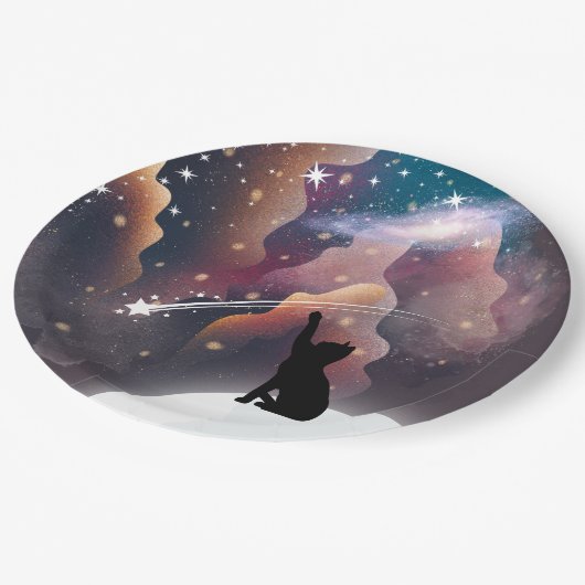 Black Cat Space Shooting Star Papieren Bordje (Gekanteld)
