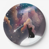 Black Cat Space Shooting Star Papieren Bordje (Voorkant)
