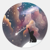 Black Cat Space Shooting Star Ronde Sticker (Voorkant)