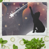 Black Cat Space Shooting Star Theedoek (Gevouwen)