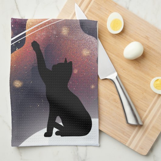 Black Cat Space Shooting Star Theedoek (Quarter Fold)
