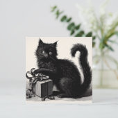 Black Cat Spelen met Gift en Lint  Kaart (Staand voorkant)
