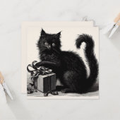 Black Cat Spelen met Gift en Lint  Kaart (Voorkant / Achterkant in situ)