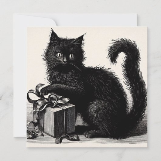Black Cat Spelen met Gift en Lint  Kaart (Voorkant)