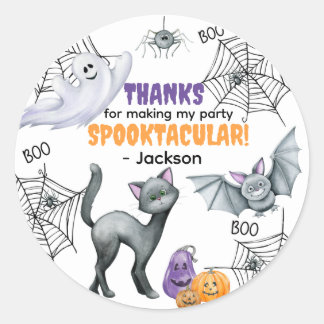 Black Cat Spiderweb & Ghosts Halloween Ronde Sticker