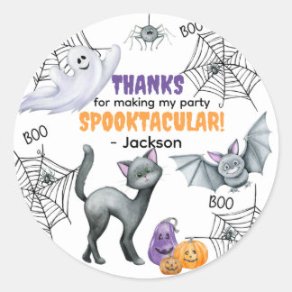 Black Cat Spiderweb & Ghosts Halloween Ronde Sticker
