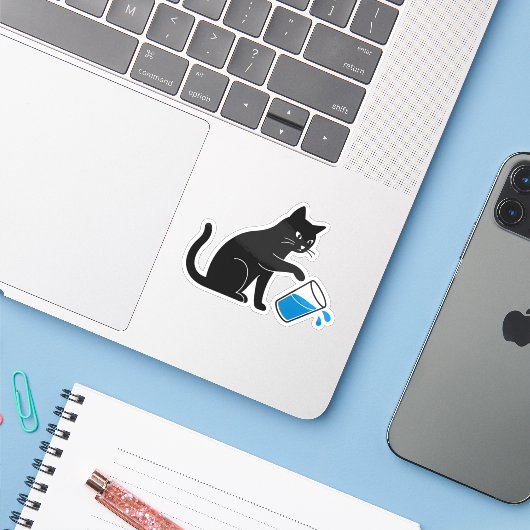 Black Cat Spilling Water - Laptop Sticker (Laptop met iPhone)