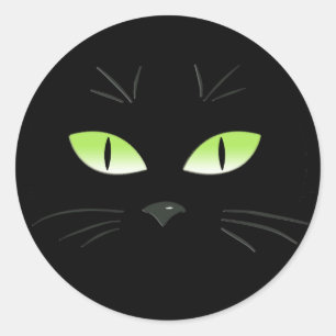 Black Cat Spooky Face Halloween Ronde Sticker