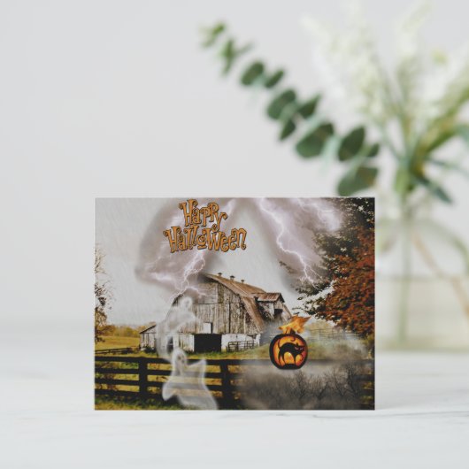 *~* Black Cat Spooky Ghosts HALLOWEEN Briefkaart (Staand voorkant)