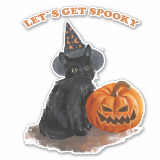 Black Cat Spooky Halloween FUNNY Sticker (Voorkant)