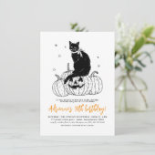 Black Cat Spooky Halloween Pumpkin Birthday Party Kaart (Staand voorkant)