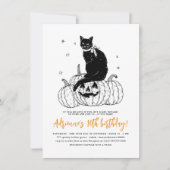 Black Cat Spooky Halloween Pumpkin Birthday Party Kaart (Voorkant)