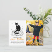 Black Cat Spooky Halloween Pumpkin Foto Birthday Kaart (Staand voorkant)