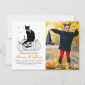 Black Cat Spooky Halloween Pumpkin Foto Birthday Kaart (Voorkant)