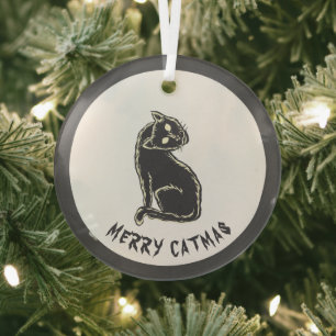 Black Cat Spooky Horror Glas Ornament