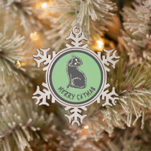 Black Cat Spooky Horror Tin Sneeuwvlok Ornament