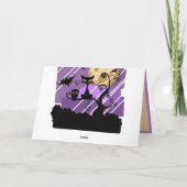 Black Cat Spooky Uil Bat Zwart Paarse Volle Maan Kaart (Achterkant)