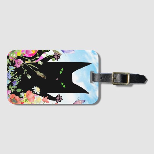 Black Cat Spring Fever:  Kitty and Flowers Bagagelabel (Voorkant (horizontaal))