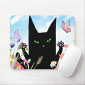 Black Cat Spring Fever:  Kitty and Flowers Muismat (Met muis)