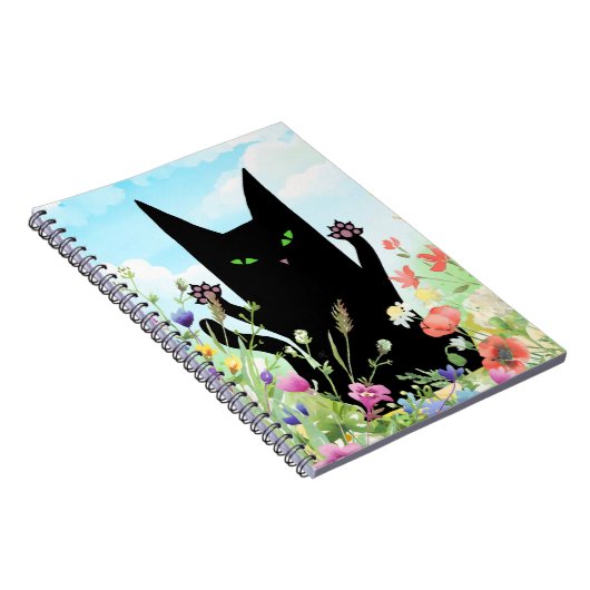 Black Cat Spring Fever: Kitty and Flowers Notitieboek (Rechterzijde)