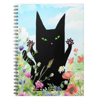 Black Cat Spring Fever:  Kitty and Flowers Notitieboek