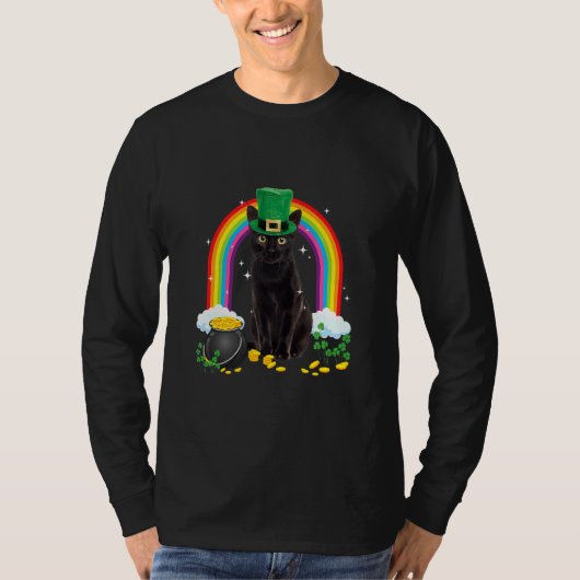 Black Cat St Patricks Day Leprechaun Costume Shamr T-shirt (Voorkant)