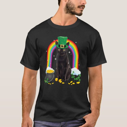 Black Cat St Patricks Day Leprechaun Costume Shamr T-shirt (Voorkant)