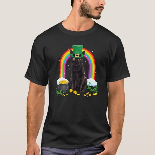 Black Cat St Patricks Day Leprechaun Costume Shamr T-shirt (Voorkant)