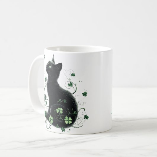 Black Cat St. Patrick's Day Mok - Lucky Shamrock (Voorkant links)