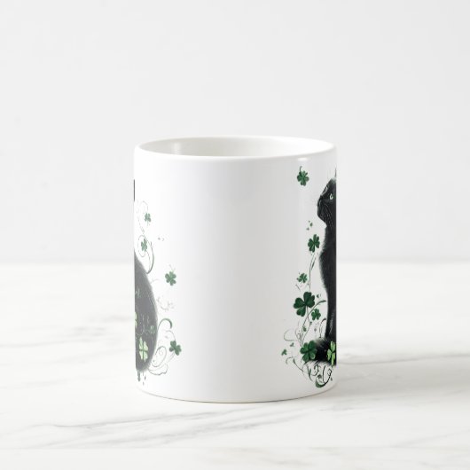 Black Cat St. Patrick's Day Mok - Lucky Shamrock (Center)