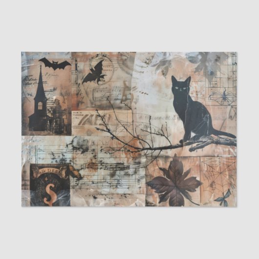 Black Cat Stamps  Halloween Decoupage Tissuepapier (Voorkant)