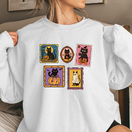 Black Cat Stamps Women’s Halloween Sweatshirt | Cu