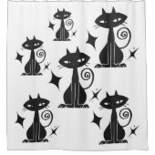 Black Cat Starburst Mid Century Modern Douchegordijn (Voorkant)