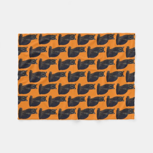 Black Cat Staring Ominy Photo Cutout Oranje Fleece Deken (Voorkant (Horizontaal))