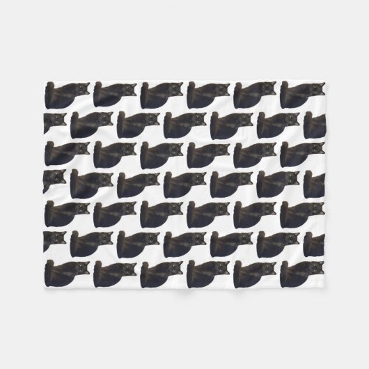 Black Cat Staring Ominy Photo Cutout White Fleece Deken (Voorkant (Horizontaal))