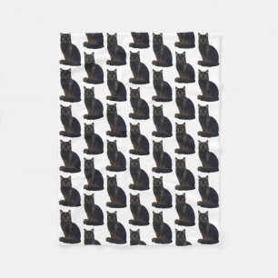 Black Cat Staring Ominy Photo Cutout White Fleece Deken