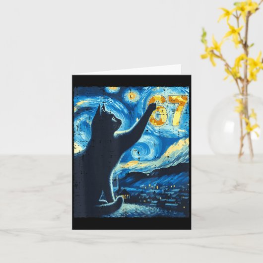 Black Cat Starry Night Van Gogh Cat 67 Six Seven M Kaart (Gele Bloem)