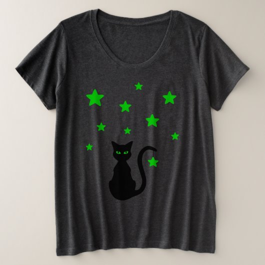 Black Cat Stars Plus Size T-shirt (Design voorkant)