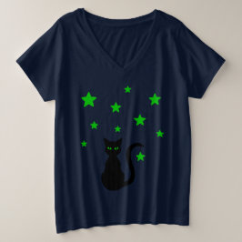 Black Cat Stars Plus Size T-shirt