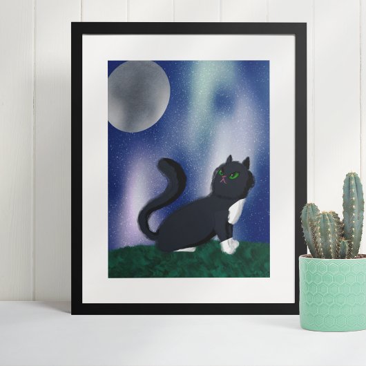 Black Cat Sterrennacht Painting Poster